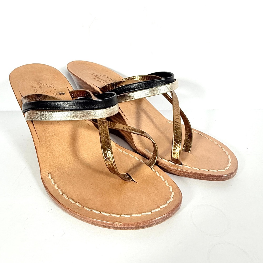 L'Artigianale Sandali Capresi Sandals Wedges‎ Leather Straps Gold Black Italy